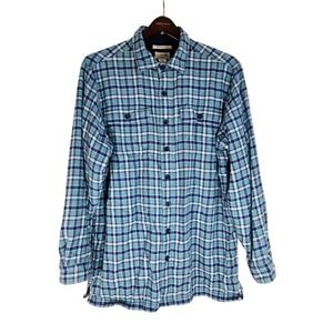 Vintage LL Bean Fleece Lined Flannel‎ Shacket Blue Plaid Traditional Fit L Tall